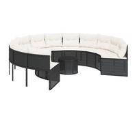 vidaXL - Canapé de jardin rond avec table et coussins - Résine tressée - Noir