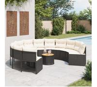 vidaXL Canapé de jardin avec table coussins rond noir résine tressée, canapé d’extérieur, canapé de forme ronde, canapé de 3318548