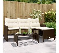 vidaXL Canapé de Jardin avec Table et Coussins en Forme de L, Siège de Patio, Meuble de Terrasse Balco Extérieur, Marron Résine Tressée