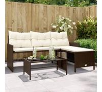vidaXL Canapé de jardin avec table et coussins en forme de L Marron