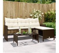 vidaXL Canapé de Jardin avec Table et Coussins en Forme de L, Siège de Patio, Meuble de Terrasse Balco Extérieur, Marron Résine Tressée