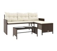 vidaXL Canapé de Jardin avec Table et Coussins en Forme de L, Siège de Patio, Meuble de Terrasse Balco Extérieur, Marron Résine Tressée