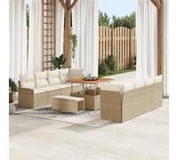 Vidaxl Canapé De Jardin De 11 Pièces Avec Coussins Beige Poly Rattan Acacia, Vidaxl Canapé De Jardin 2 Places Avec Rangement & Coussins Beige Poly Rattan, Vidaxl Salle À Manger De Jardin De 3 Pièces A