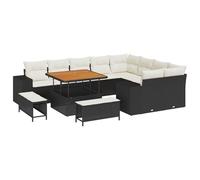 vidaXL Canapé de Jardin de 12 pièces avec Coussins en Rattan Poly Noir Acacia