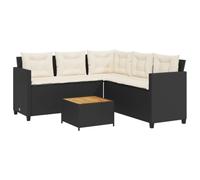 vidaXL Canapé de Jardin en Forme de L avec Table et Coussins, d'Extérieur en Résine Tressée Noir