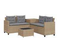 vidaXL Canapé de jardin en résine tressée en L avec table et coussins Beige