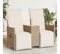 Vidaxl Canapé De Jardin Inclinable 2 Places Avec Table Beige Rotin