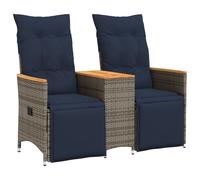 Vidaxl Canapé De Jardin Inclinable 2 Places Avec Table En Résine Tressée Grise