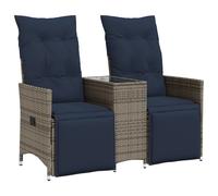 Vidaxl Canapé De Jardin Inclinable 2 Places Avec Table En Résine Tressée Grise