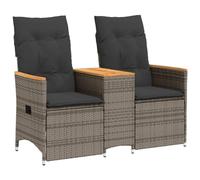 Vidaxl Canapé De Jardin Inclinable 2 Places Avec Table Gris Poly Rotin