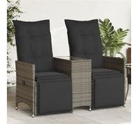 vidaXL Canapé de jardin 2 places réglable avec table Gris Poly rotin