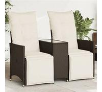 Vidaxl Canapé De Jardin Inclinable 2 Places Avec Table Marron Rotin