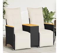 vidaXL Canapé de jardin 2 places réglable avec table noir Poly rotin