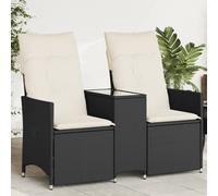Vidaxl Canapé De Jardin Inclinable 2 Places Avec Table Noir Poly Rotin