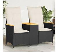 vidaXL Canapé de jardin inclinable 2 places avec table – poly rotin noir 365720