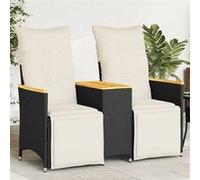 vidaXL Canapé de jardin 2 places réglable avec table noir Poly rotin