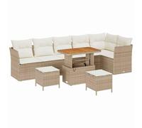 vidaXL Canapé de jardin modulable 4 places avec coussins en rattan beige et blanc, cadre en bois, résistant aux intempéries, super confortable, mobilier en acacia, sièges modernes, collection de terra