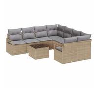vidaXL Set de canapé de Jardin 9 pièces avec Coussins Beige Poly Rotin, Canapé de Jardin 2 Places avec Coussins Beige Poly Rotin