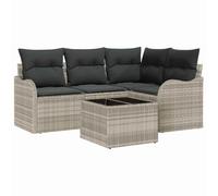 vidaXL Canapé de Jardin modulable Gris Clair avec Table en rotin et Polyester, Design Grand, tissé à la Main, Pieds Ajustables, Finition Mate. Il y a Un Coin Salon et des canapés au Milieu.