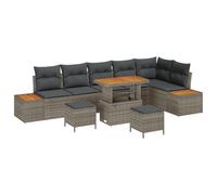 vidaXL Canapé de Jardin Modulaire 4 Pièces avec Coussins Grays en Rattan Synthétique, Mobilier d'Extérieur, Pieds Réglables, Parfait pour Le Balcon, Le Patio et Les Espaces. Canapé Long Pratique