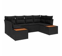 vidaXL Canapé de Jardin modulaire 6 pièces avec Coussins en Poly Rattan Noir et Acacia. Mobilier extérieur Sympa pour Ton Balcon, Patio, Jardin, véranda ou Porche.