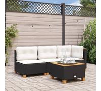 vidaXL Canapé de jardin sans accoudoirs avec coussins noir Poly rotin