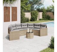 Vidaxl Canapé De Jardin Table Coussins Demi-Rond Beige Résine Tressée