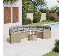 Vidaxl Canapé De Jardin Table Coussins Demi-Rond Beige Résine Tressée