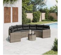 vidaXL Canapé de jardin demi-rond avec table et coussins, résine tressée gris 3318518