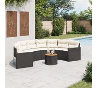 Vidaxl Canapé De Jardin Table Coussins Demi-Rond Noir Résine Tressée