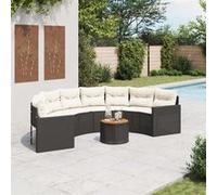 Vidaxl Canapé De Jardin Table Coussins Demi-Rond Noir Résine Tressée