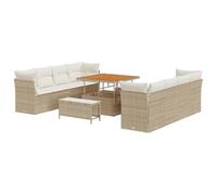 Ensemble De Canapé De Jardin Vidaxl 11 Pièces Avec Coussins Beige Poly Rotin Acacia, Ensemble De Dîner De Jardin Vidaxl 3 Pièces Avec Coussins Beige Poly Rotin Acacia