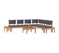 vidaXL Canapé d'extérieur avec 2 bancs + Table en Acacia Massif Brun Rustique et Gris foncé, Style Ferme, Taille Moyenne, Pas Besoin de Montage, résistant aux intempéries, supporte jusqu'à 110kg par