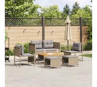 vidaXL Canapé Moderne pour 6 Personnes | Salon de Jardin en rotin Beige et Gris Clair, Super Confort avec des Coussins, Parfait pour Le Balcon, la terrasse et Le Jardin