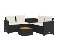 vidaXL Canapé de jardin avec table et coussins en forme de L noir, canapé d'extérieur, canapé d'extérieur en forme de L, 369036