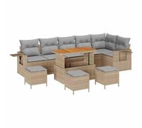 vidaXL Canapé d'extérieur en Poly Rattan en Beige avec des Coussins Gris Clair. C'est Un modèle modulaire, résistant aux UV et Mesure 289 x 124 x 85 cm. en Plus, il a du Stockage pour l'eau, Un Desig