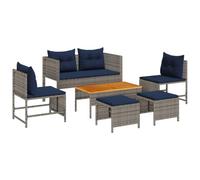 vidaXL Canapé d'extérieur Moderne pour 5 Personnes | Mobilier de Salon en rotin Gris et Bleu Marine, Super Confortable avec des Coussins, Parfait pour Le Balcon, Le Patio, Le Jardin ou la terrasse