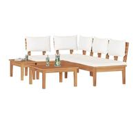 vidaXL Canapé d'extérieur modulable Marron et crème en Bois et Tissu, avec Un Banc, 2 fauteuils et Une Table. Style Rustique, résistant aux intempéries, Parfait pour Un Balcon. Style Ferme, supporte
