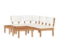 vidaXL Canapé d'extérieur modulable Marron et crème en Bois et Tissu, avec Un Banc, 2 fauteuils et Une Table. Style Rustique, résistant aux intempéries, Parfait pour Un Balcon. Style Ferme, supporte