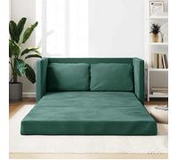 Canapé-Lit 2-En-1 Velours 122x204x55 Cm Vert Foncé Avec Coussin Vert