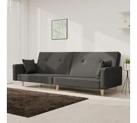 vidaXL Canapé‑lit à 2 places avec deux oreillers – Tissu Gris foncé
