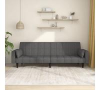 vidaXL Canapé-lit 2 places 375834 – tissu gris foncé, avec deux oreillers