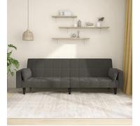 vidaXL Canapé-lit 2 places Velours Gris foncé avec 2 oreillers