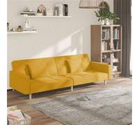 vidaXL Canapé-lit à 2 Places avec Deux oreillers Jaune Tissu
