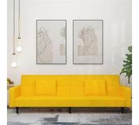 vidaXL Canapé-lit à 2 places avec deux oreillers Jaune Velours