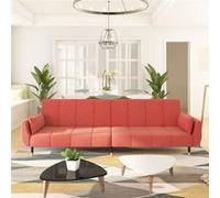 vidaXL Canapé-lit à 2 places avec deux oreillers Rose Velours