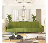 vidaXL Canapé-lit à 2 places avec deux oreillers Vert clair Velours Vert G