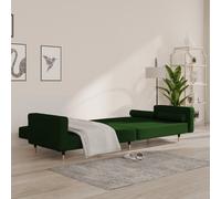 vidaXL Canapé-lit à 2 places avec deux oreillers Vert foncé Velours 375751