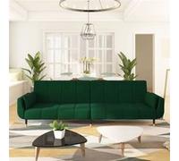 vidaXL Canapé-lit à 2 places avec deux oreillers Vert foncé Velours vert foncé G
