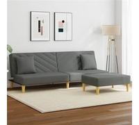 vidaXL Canapé-lit à 2 places avec oreillers et repose-pied – Gris foncé